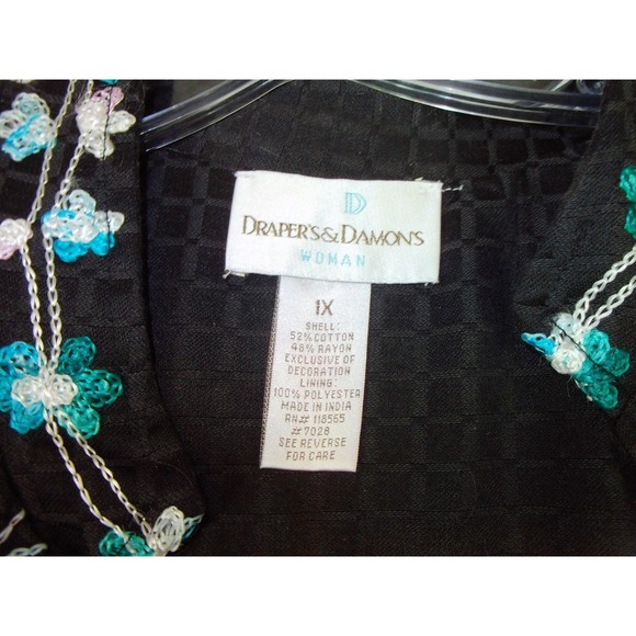 Vintage 90s Draper's and Damon's Black‎ Floral Embroidered Jacket 1X  Boho - Picture 3 of 12